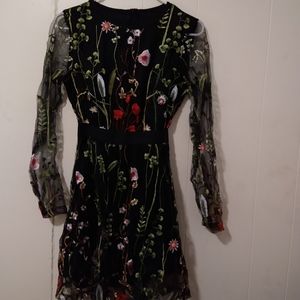 Black floral long-sleeve dress